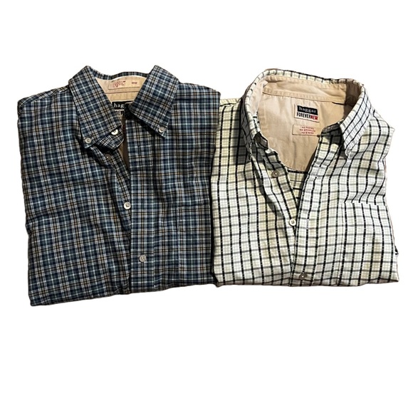 Lot of two Haggar forever new long sleeve plaid flannel button up shirts medium - Picture 1 of 16
